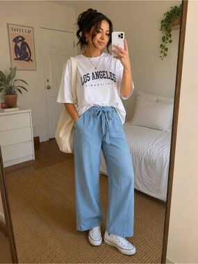 Francesca’s Chambray Wide Leg Pants | NWT | Size Large